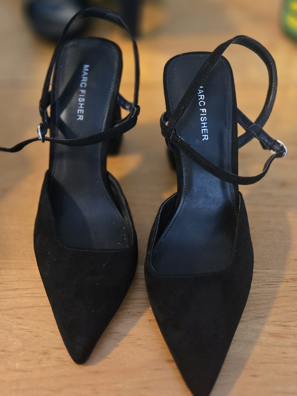 Marc Fisher Black Suede Pointed-Toe Ankle-Strap Heels